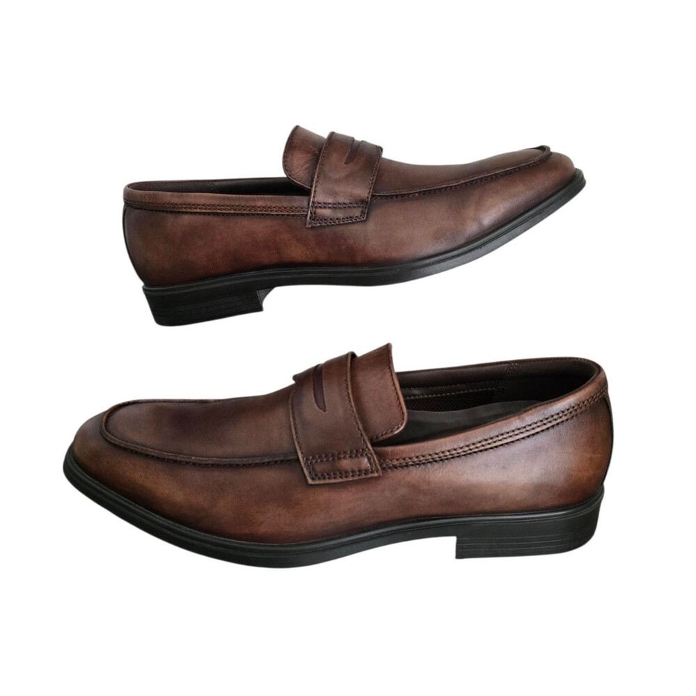 Ecco Melbourne Penny Loafer Shoes Mens Size 8 Brown Leather Slip On